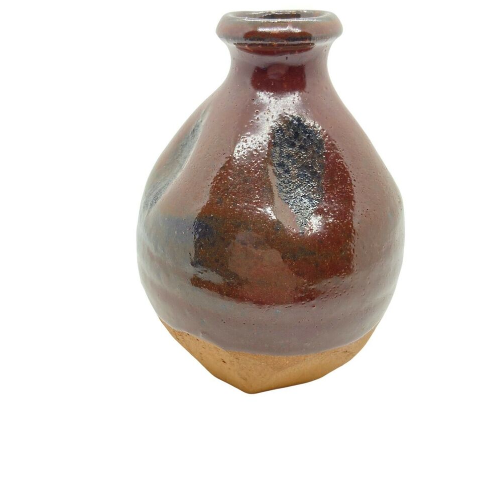 Pinch Pot Bud Vase Vintage Brown Decorative Charming Little Bud Vase Signed JD